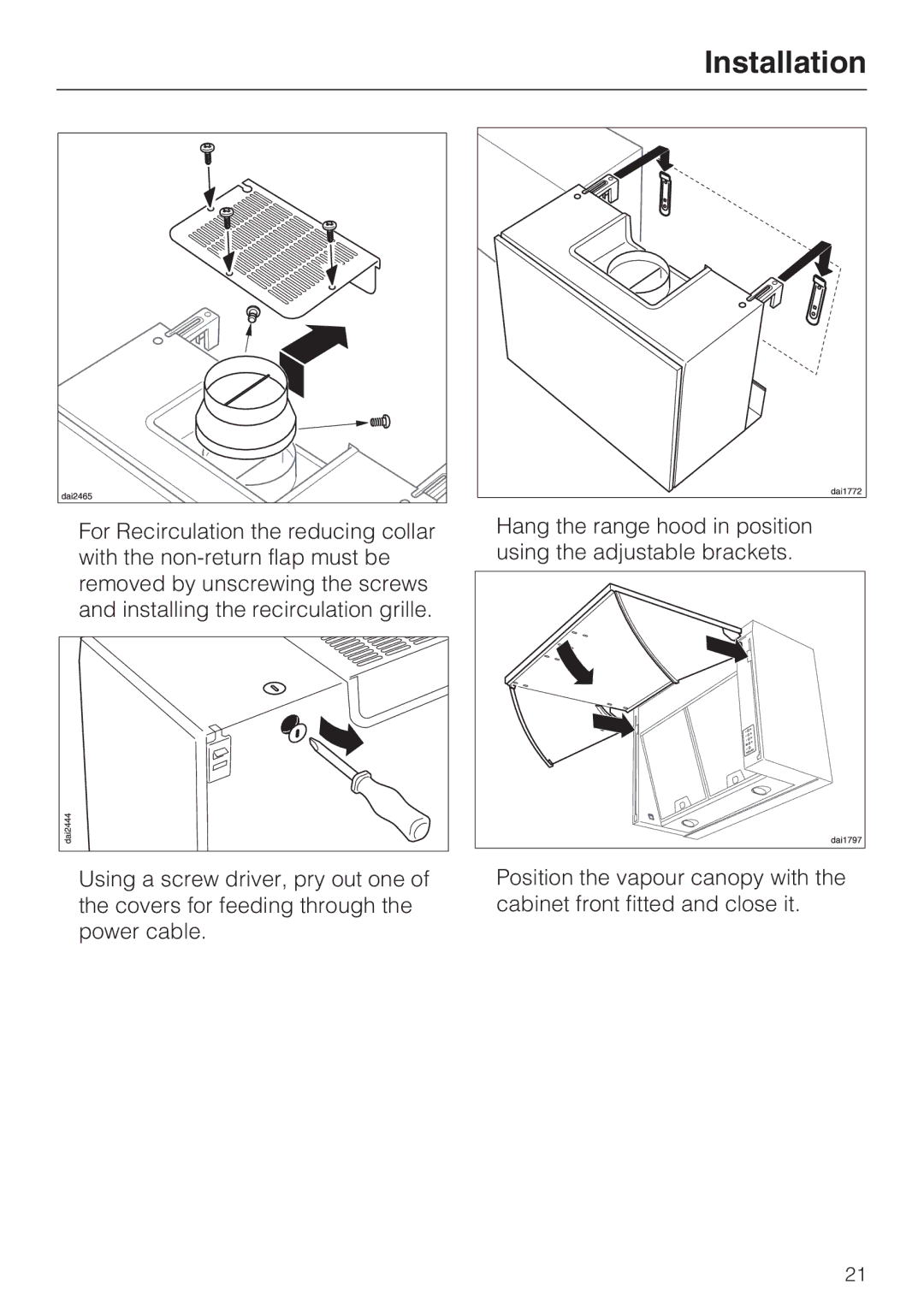 Miele DA 186, DA 188, DA 189 installation instructions Installation 