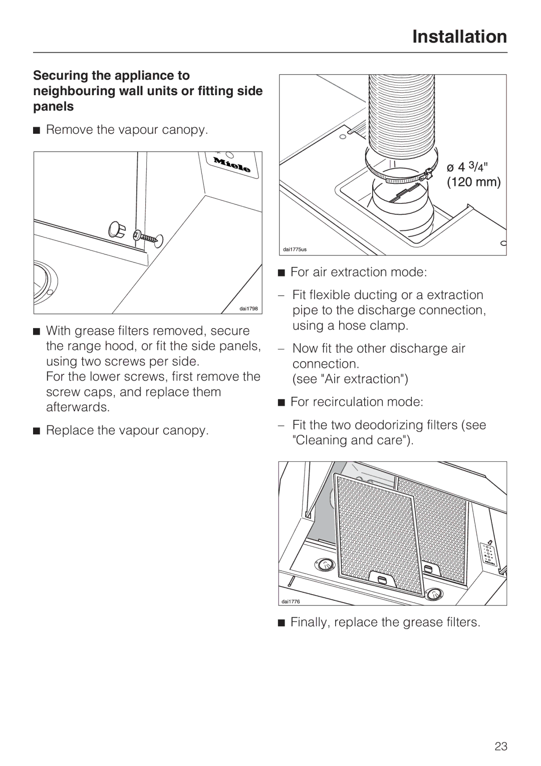 Miele DA 189, DA 186, DA 188 installation instructions Installation 