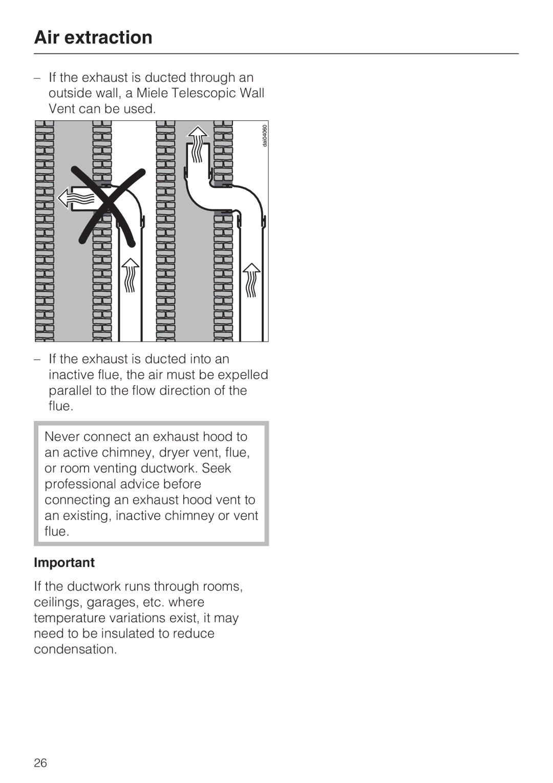 Miele DA 189, DA 186, DA 188 installation instructions Air extraction 