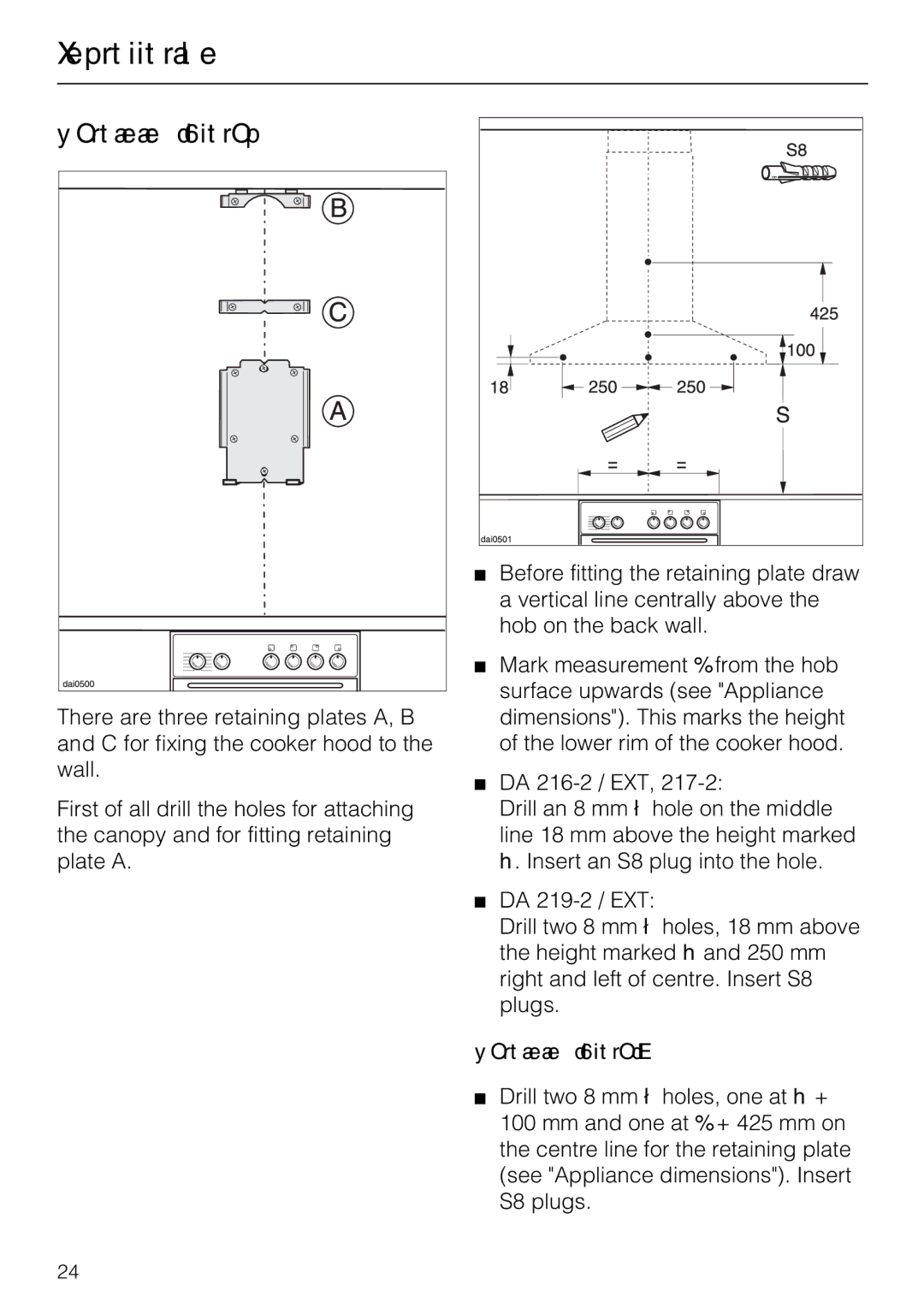 Miele DA 216-2 EXT, DA 219-2 EXT, DA 217-2 installation instructions Retaining plates, Retaining plate a 