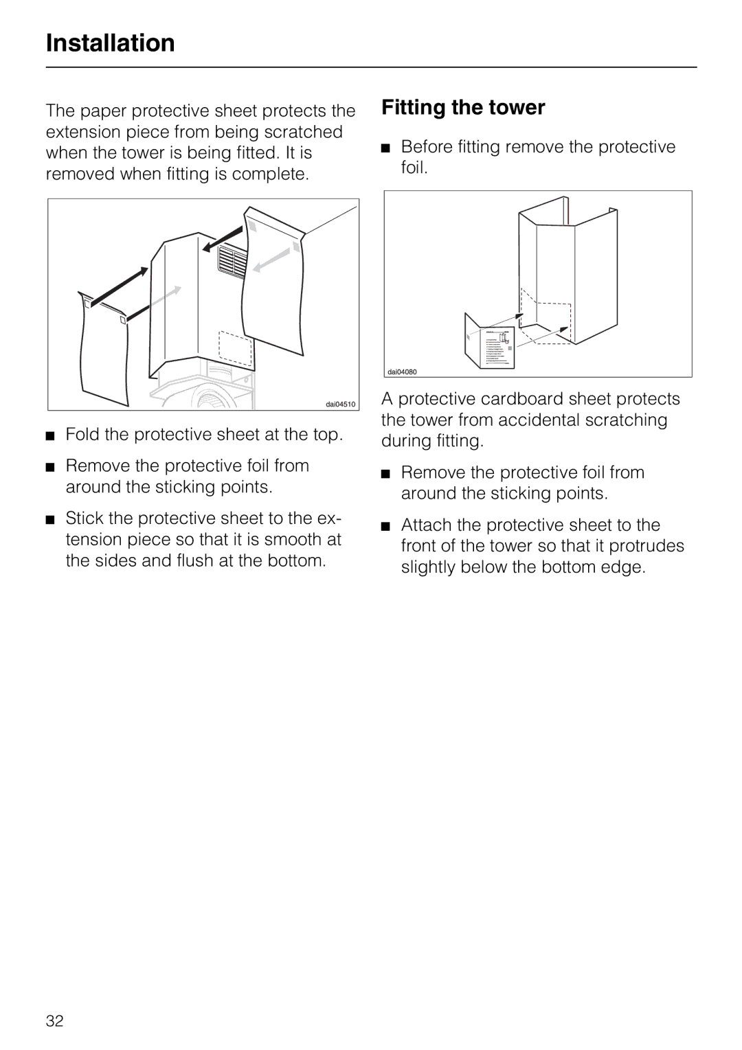 Miele DA 219-2 EXT, DA 216-2 EXT, DA 217-2 installation instructions Fitting the tower 