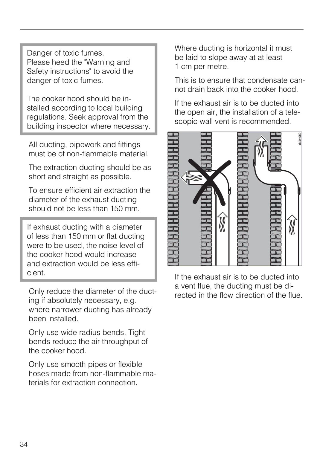 Miele DA 216-2 EXT, DA 219-2 EXT, DA 217-2 installation instructions Connection for air extraction 