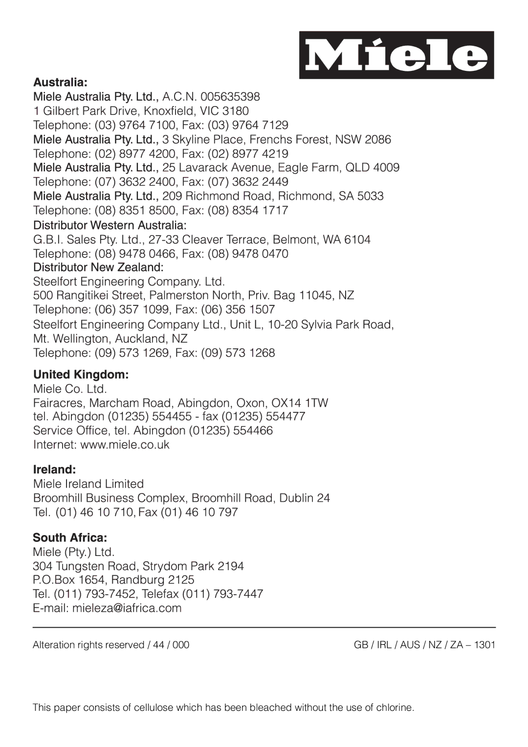 Miele DA 216-2 EXT, DA 219-2 EXT, DA 217-2 installation instructions Alteration rights reserved / 44 