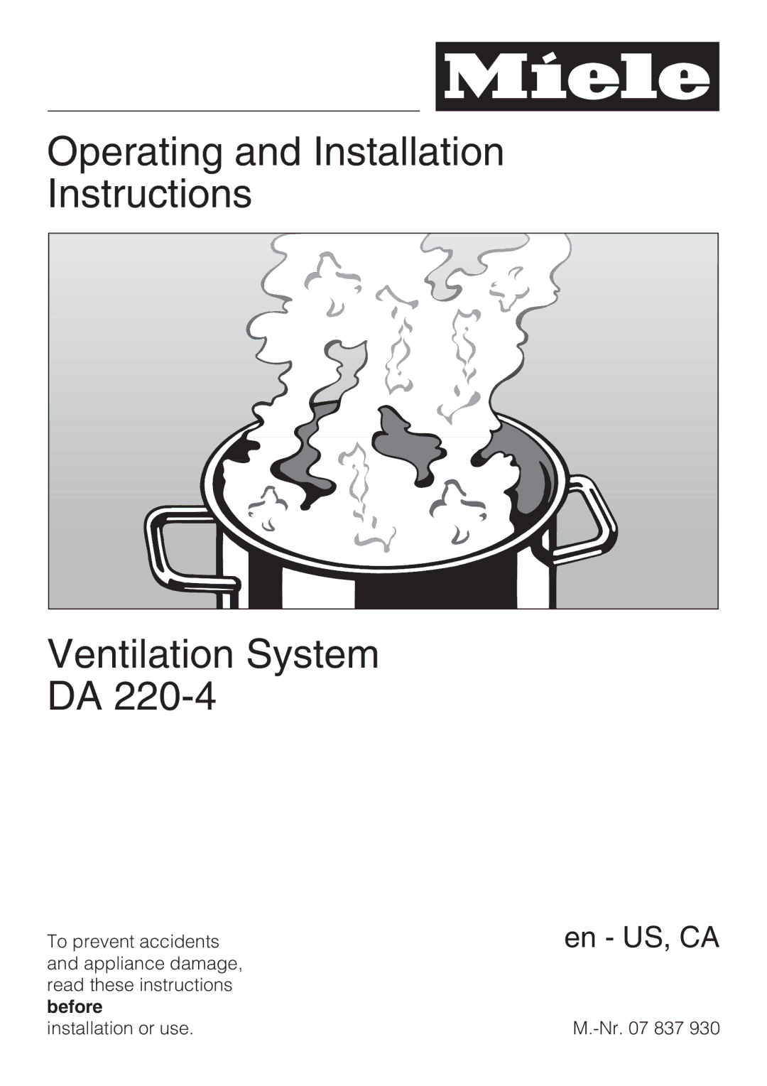 Miele DA 220-4 installation instructions Operating and Installation Instructions Ventilation System 