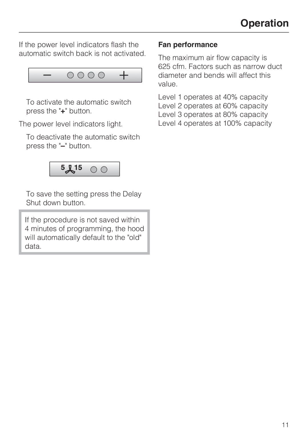 Miele DA 220-4 installation instructions Fan performance 