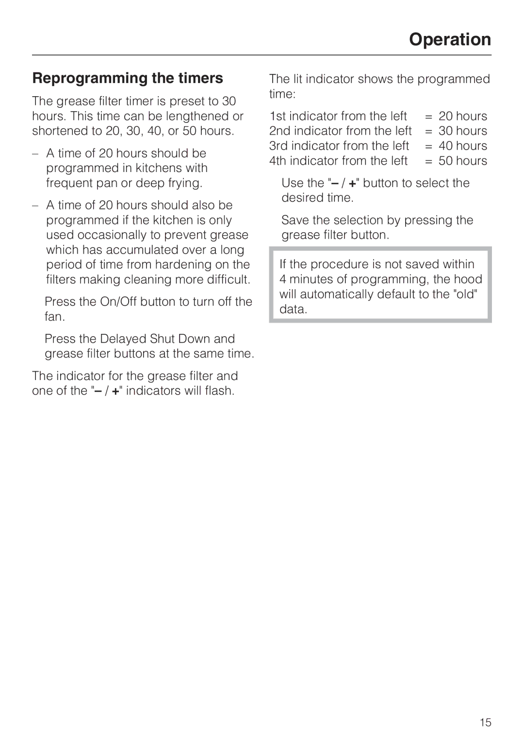 Miele DA 220-4 installation instructions Reprogramming the timers 