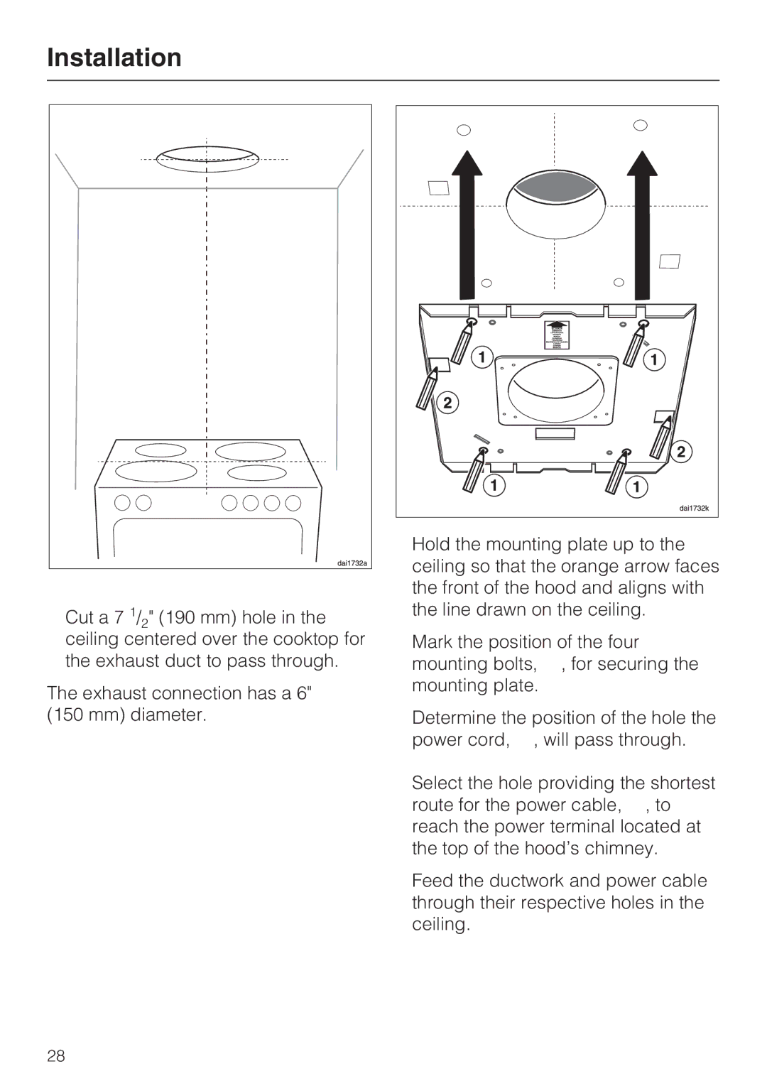 Miele DA 220-4 installation instructions Hold the mounting plate up to 