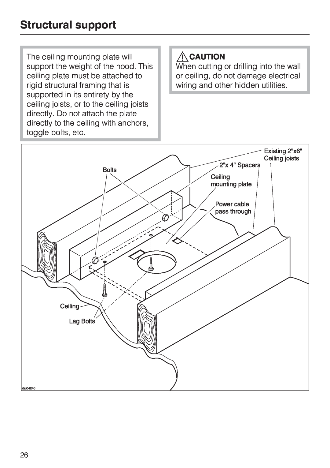 Miele DA 220-4 installation instructions Structural support 