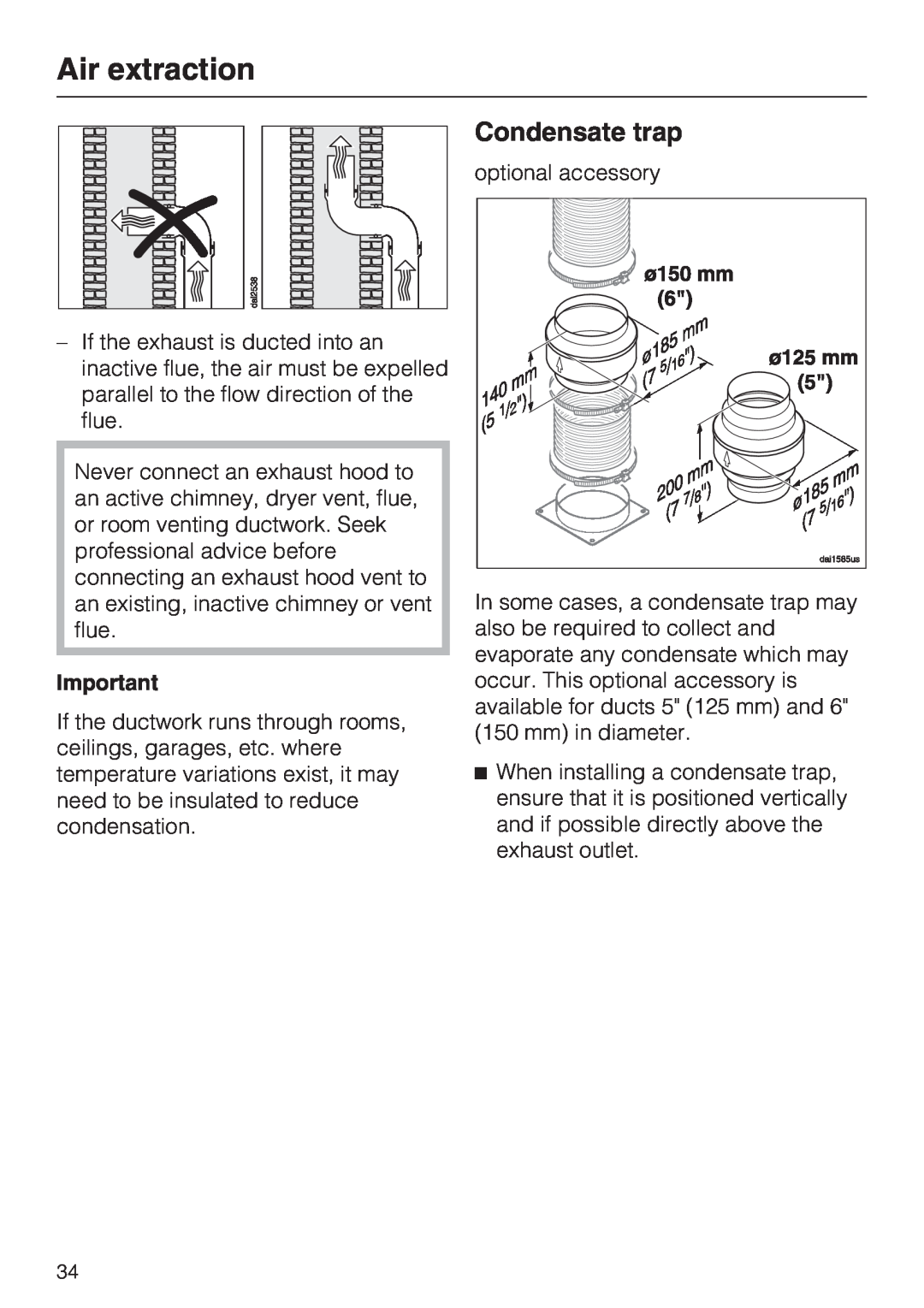 Miele DA 220-4 installation instructions Condensate trap, Air extraction 