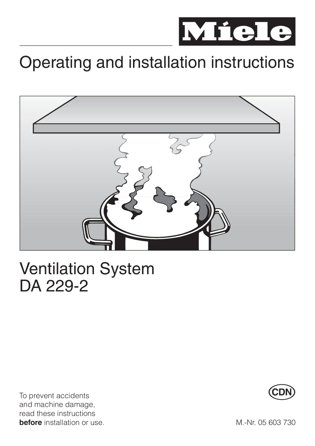 Miele DA 229-2 installation instructions Operating and installation instructions Ventilation System 