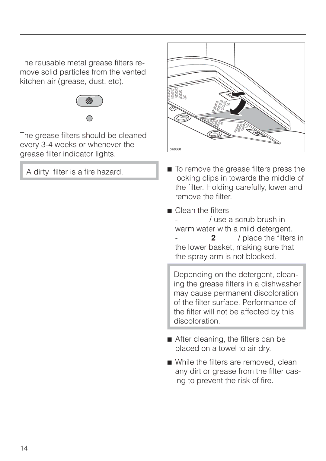 Miele DA 229-2 installation instructions Grease filters 