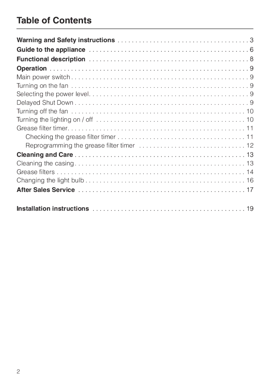 Miele DA 229-2 installation instructions Table of Contents 