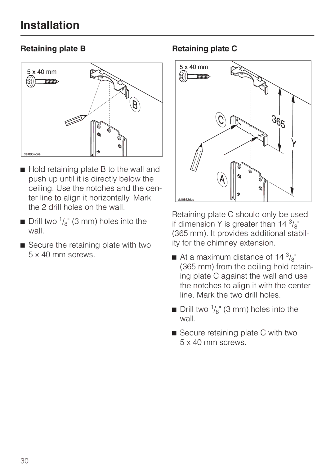 Miele DA 229-2 installation instructions Retaining plate B 