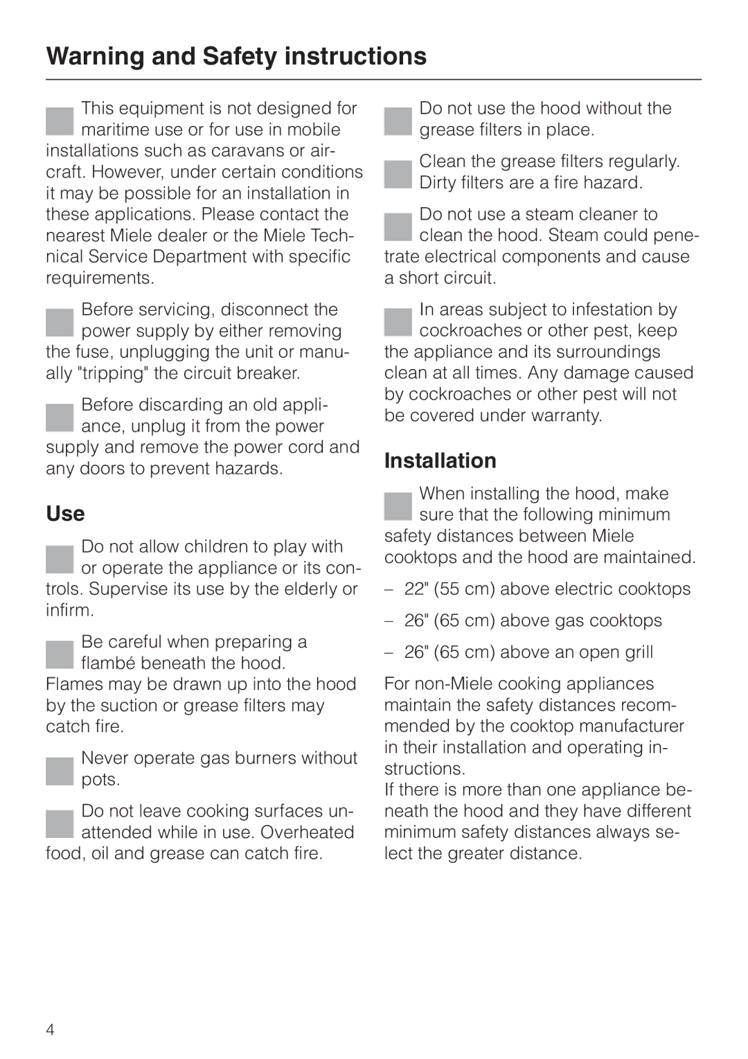 Miele DA 229-2 installation instructions Use, Installation 