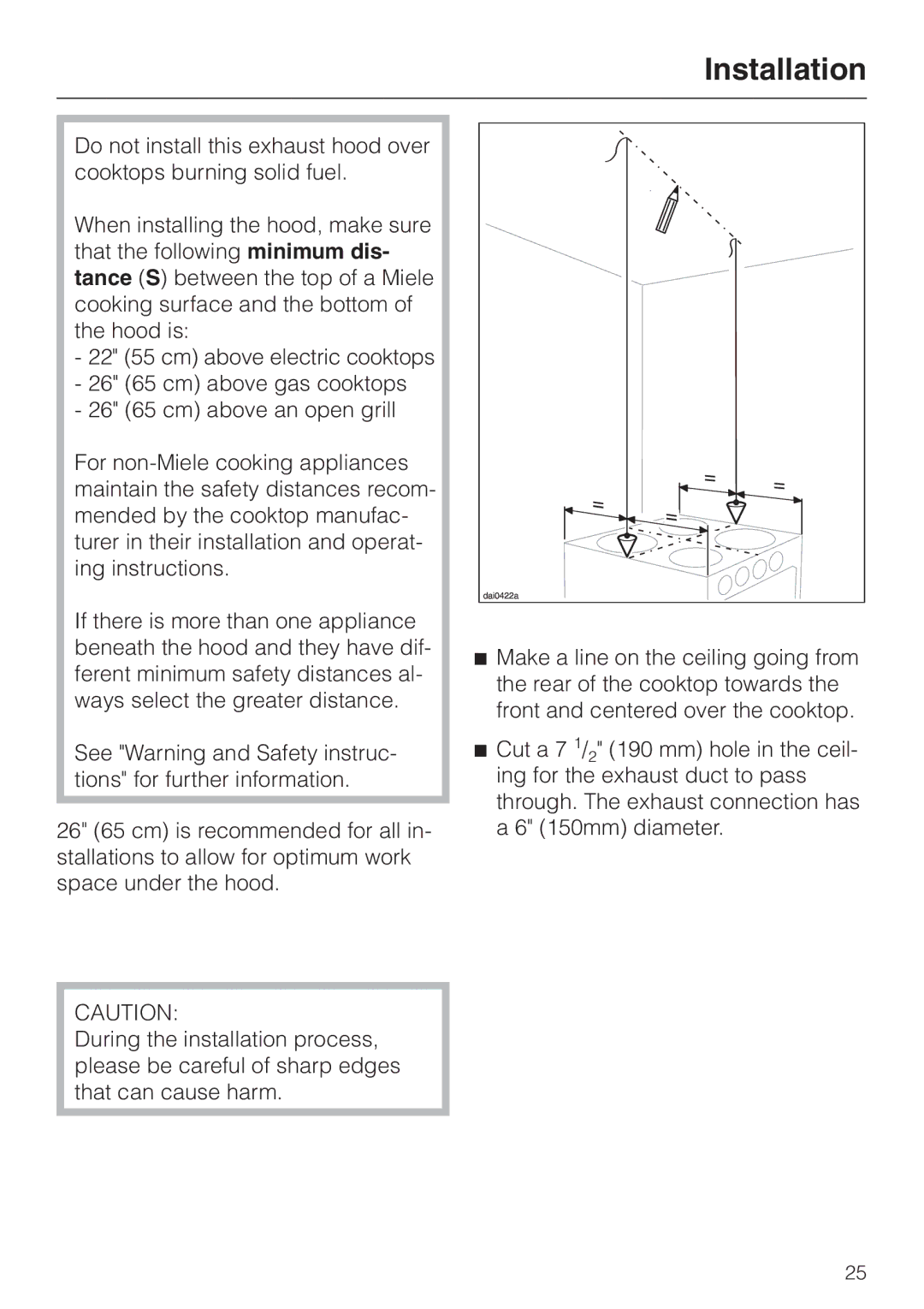 Miele DA 230-3 installation instructions Installation 