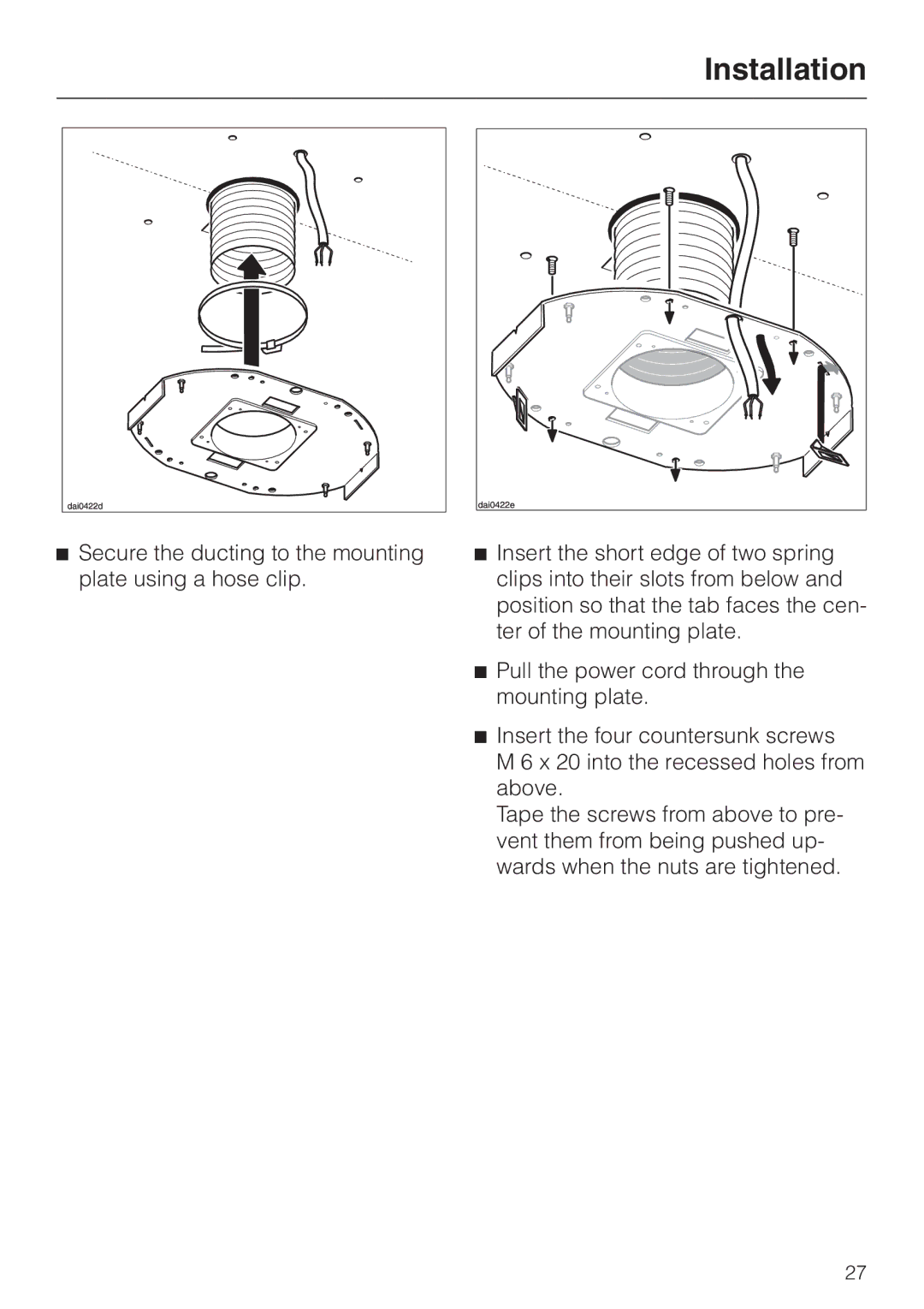 Miele DA 230-3 installation instructions Installation 