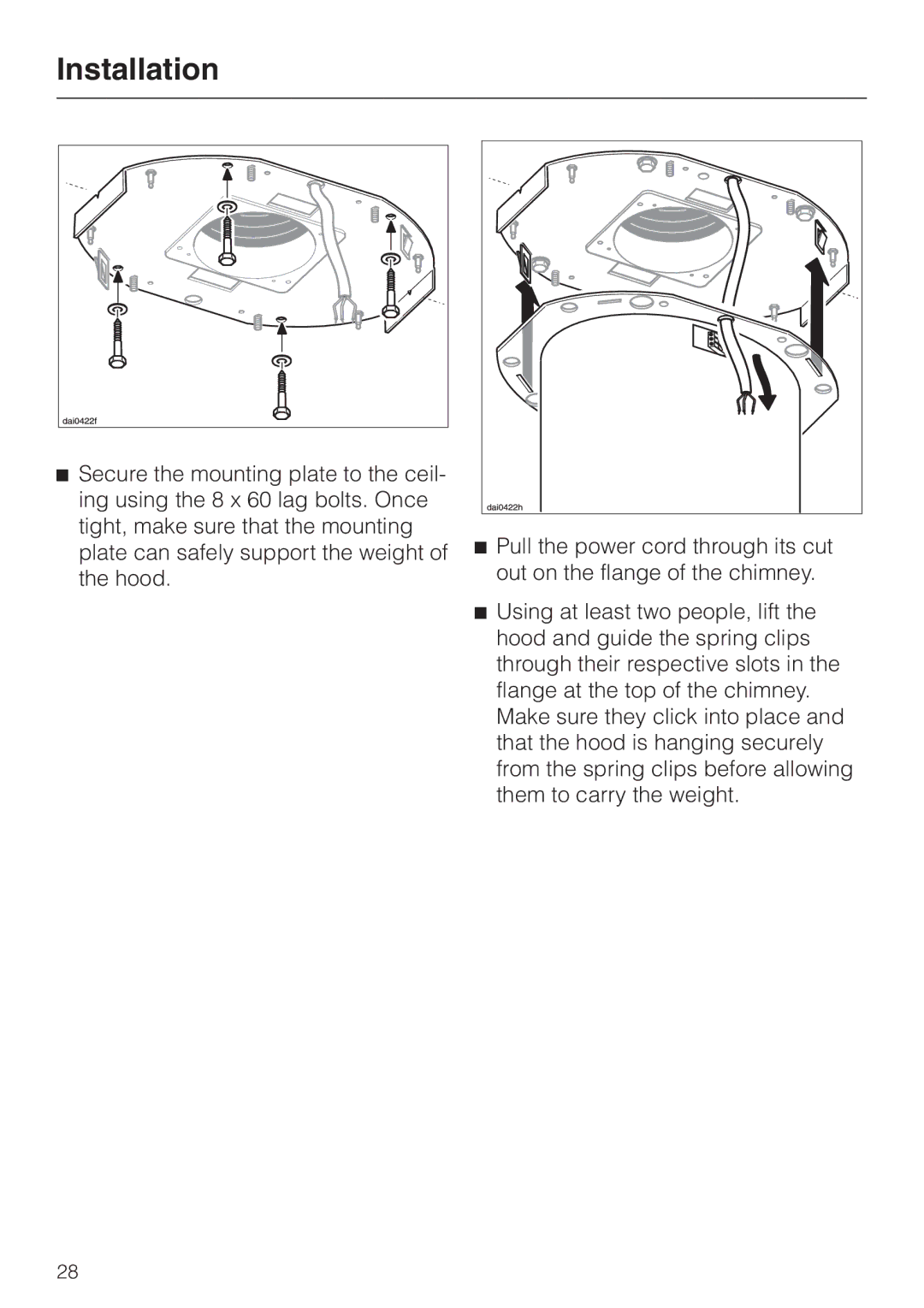 Miele DA 230-3 installation instructions Installation 