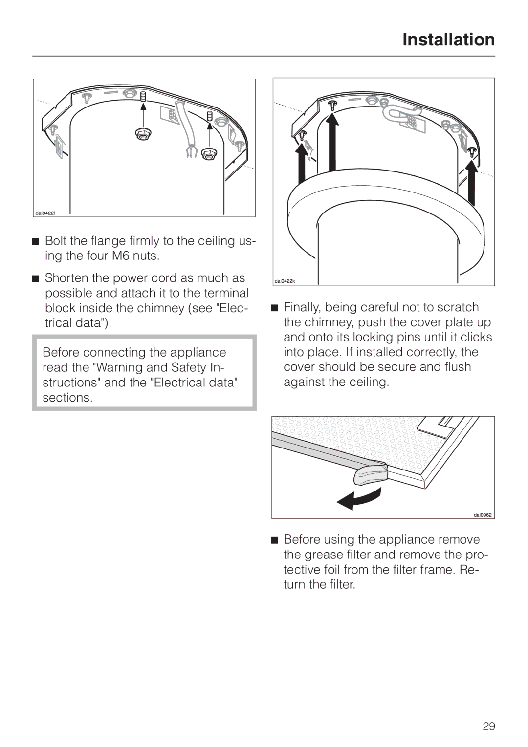 Miele DA 230-3 installation instructions Installation 