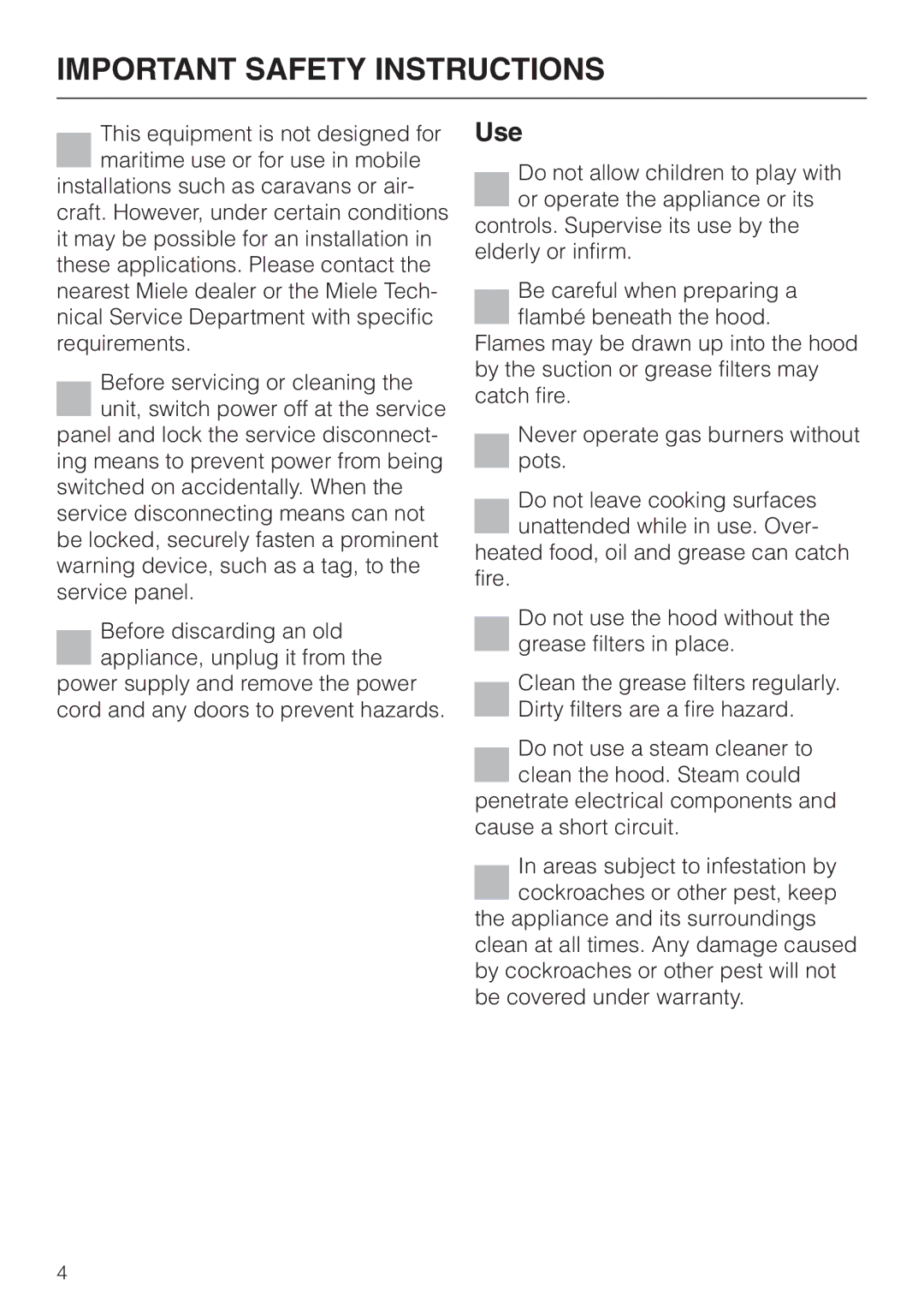 Miele DA 230-3 installation instructions Use 