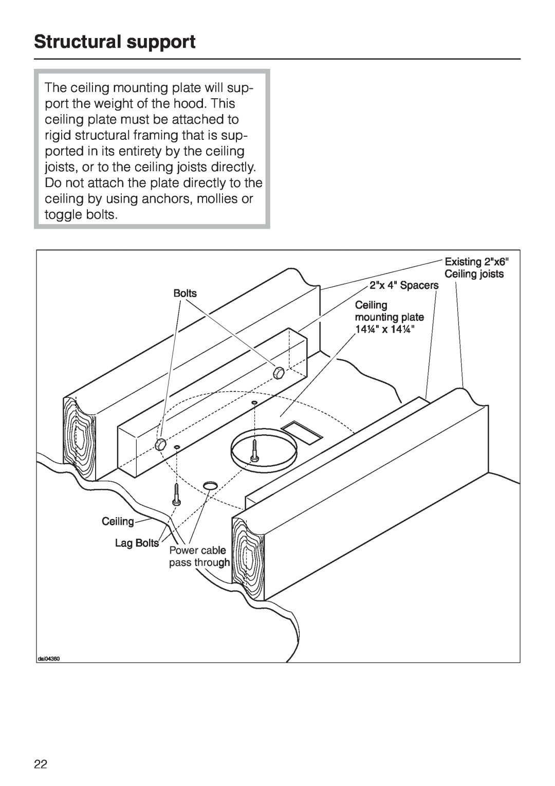 Miele DA 230-3 installation instructions Structural support 