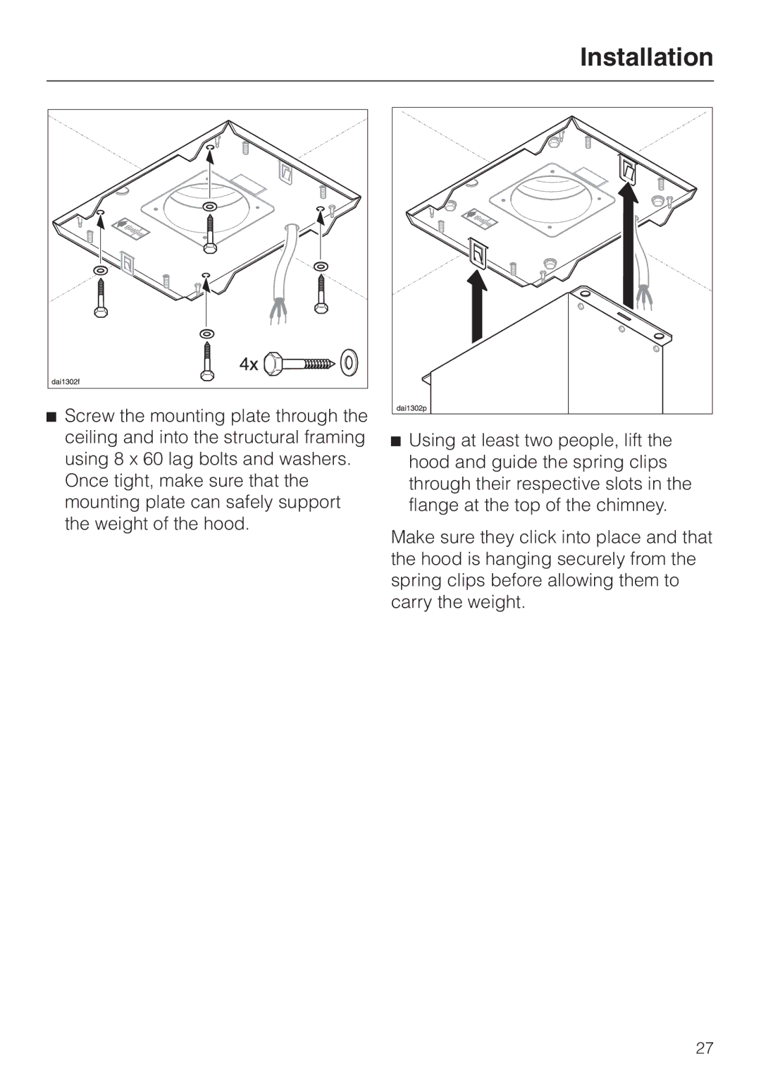 Miele DA 250 installation instructions Installation 