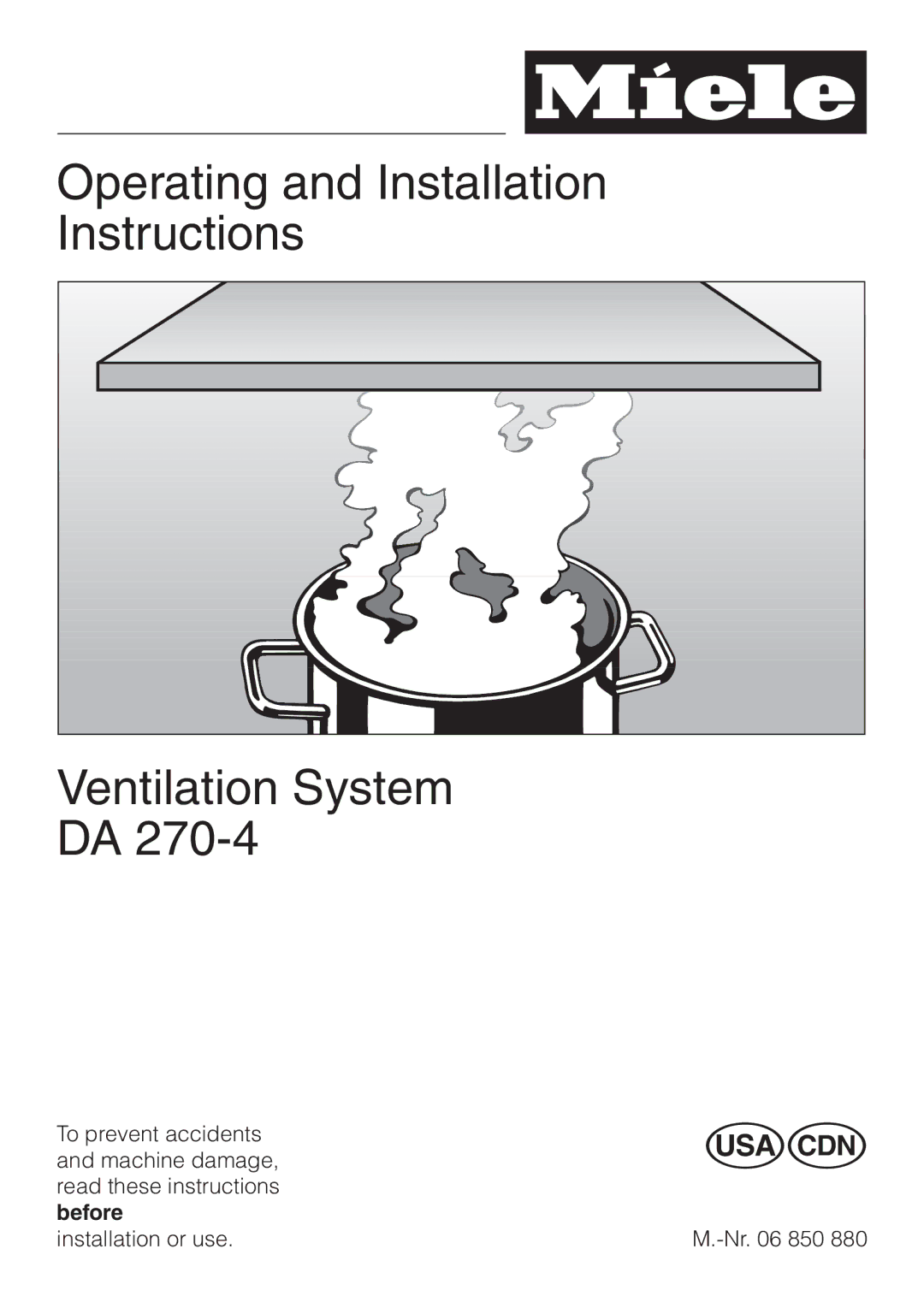 Miele DA 270-4 installation instructions Operating and Installation Instructions Ventilation System 