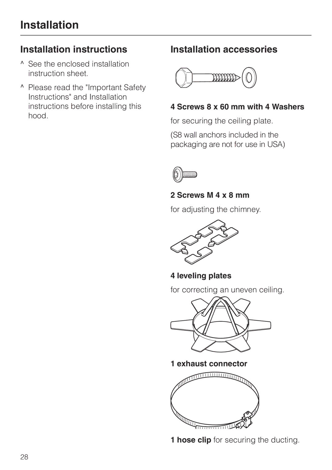 Miele DA 270-4 installation instructions Installation instructions, Installation accessories 