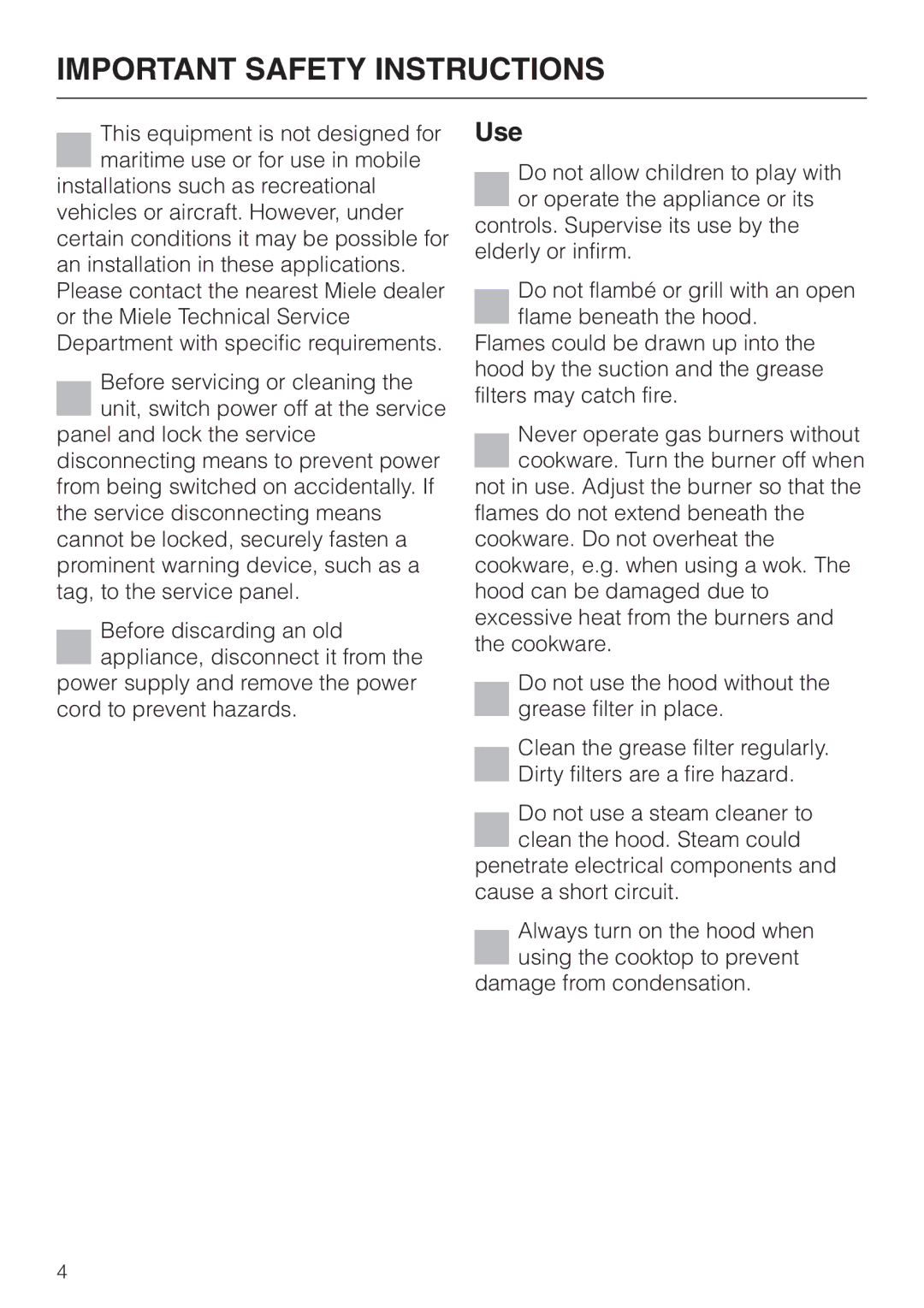 Miele DA 270-4 installation instructions Use 