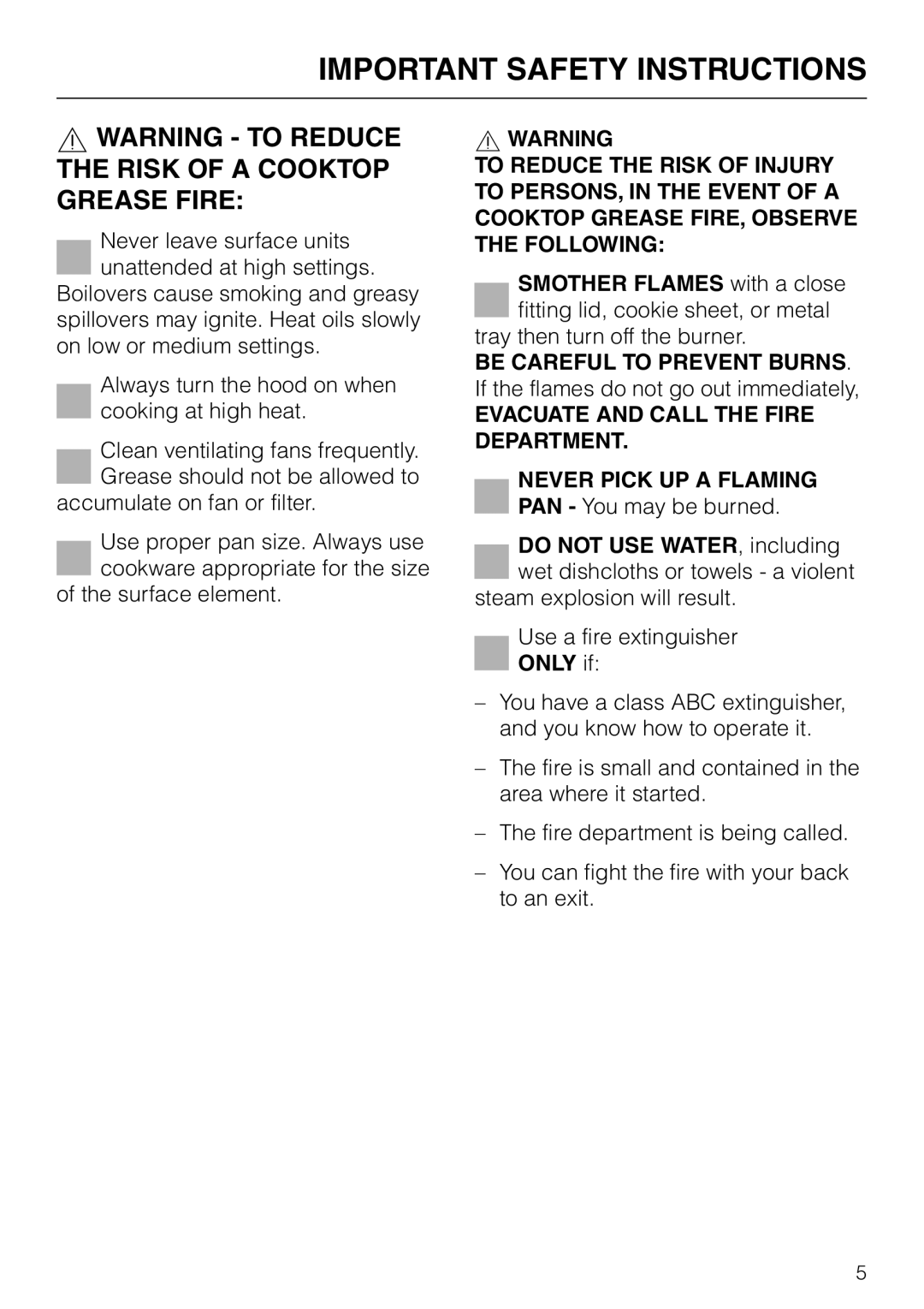 Miele DA 270-4 installation instructions Important Safety Instructions, Be Careful To Prevent Burns 