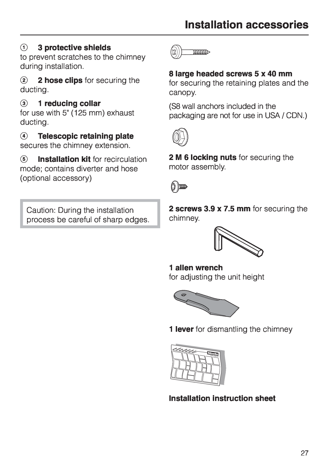 Miele DA 279-4 installation instructions Installation accessories, a3 protective shields 