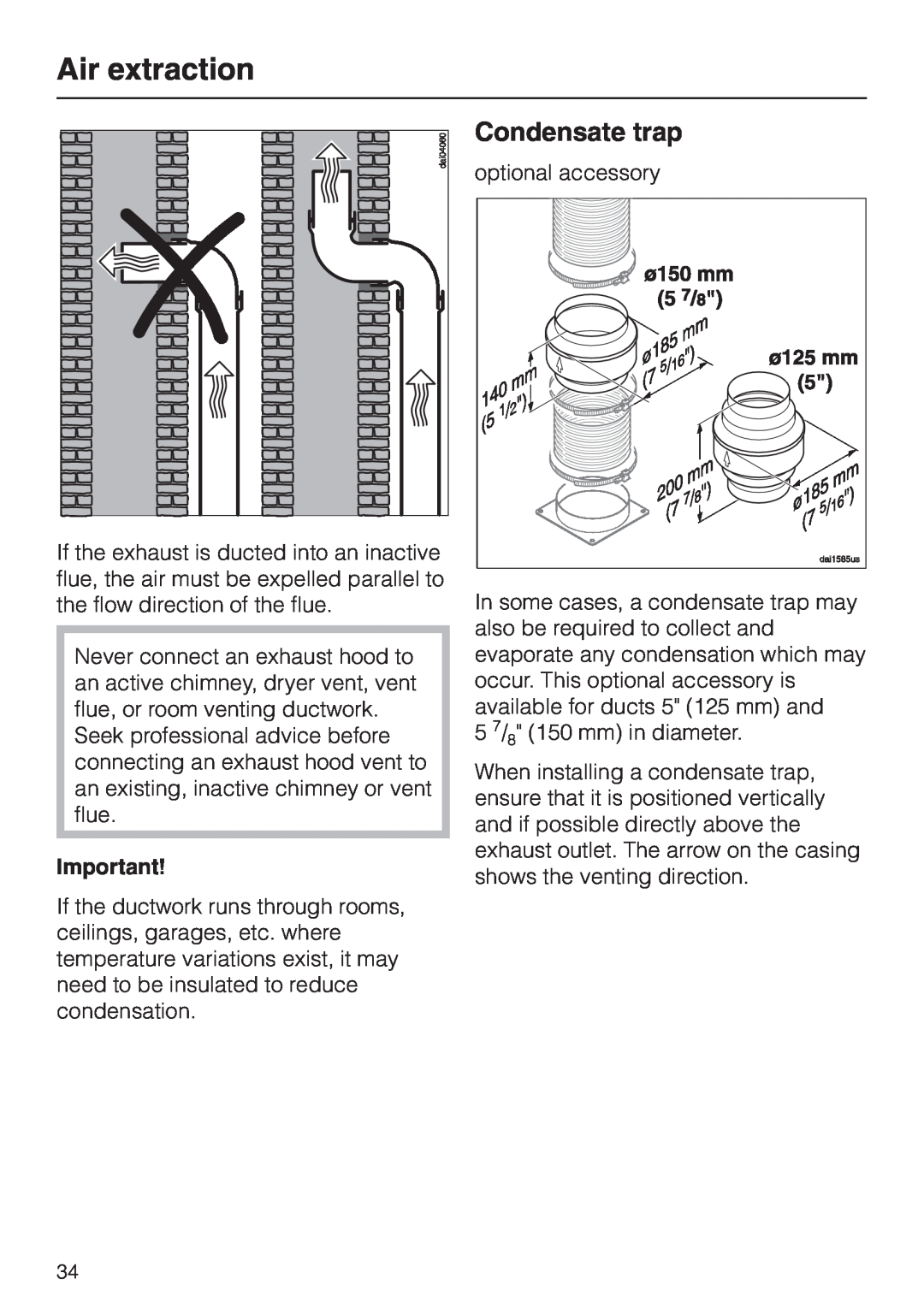 Miele DA 279-4 installation instructions Condensate trap, Air extraction 
