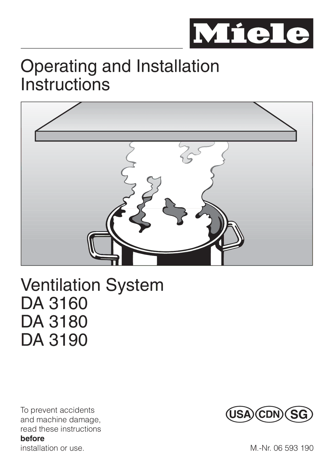 Miele DA3190, DA 3180, DA 3160 installation instructions Operating and Installation Instructions Ventilation System 