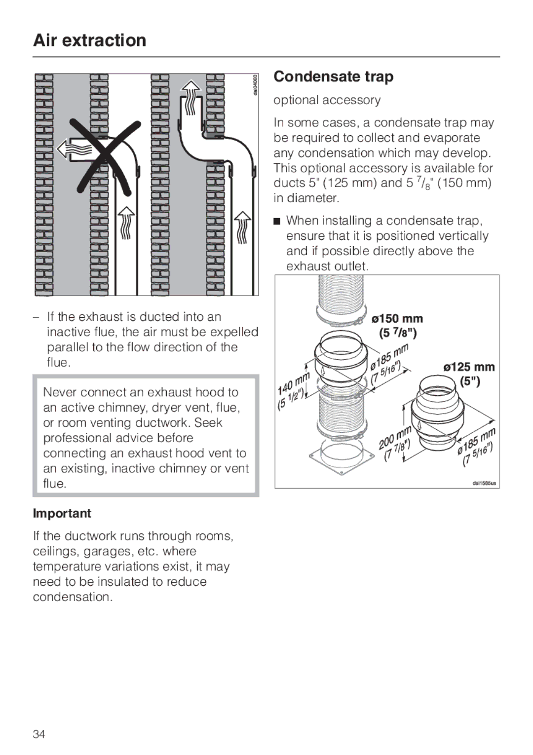 Miele DA3190, DA 3180, DA 3160 installation instructions Condensate trap 