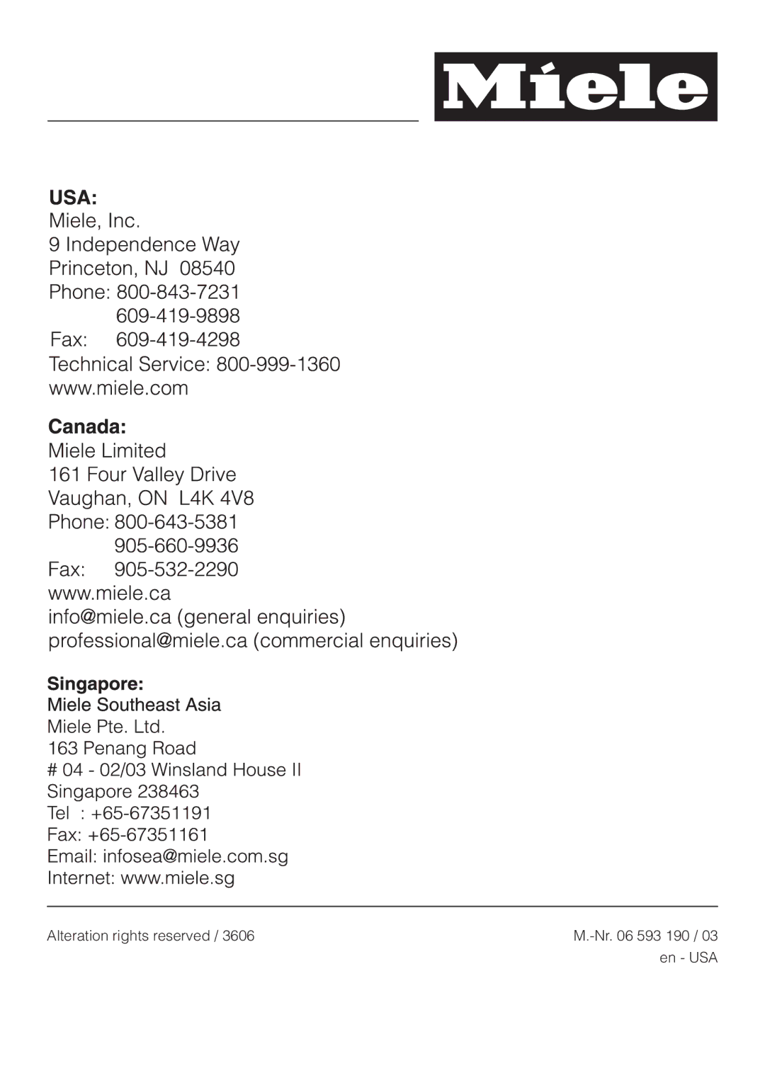 Miele DA 3180, DA3190, DA 3160 installation instructions Alteration rights reserved 