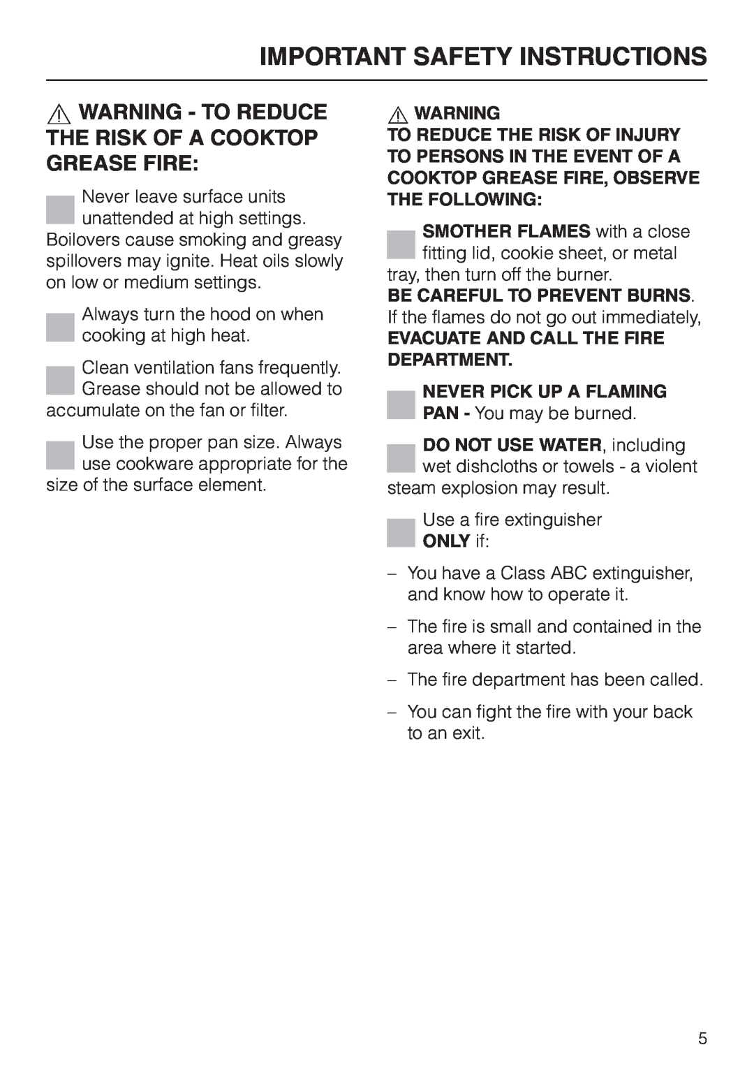 Miele DA 3160, DA 3180, DA3190 installation instructions Important Safety Instructions, Be Careful To Prevent Burns 