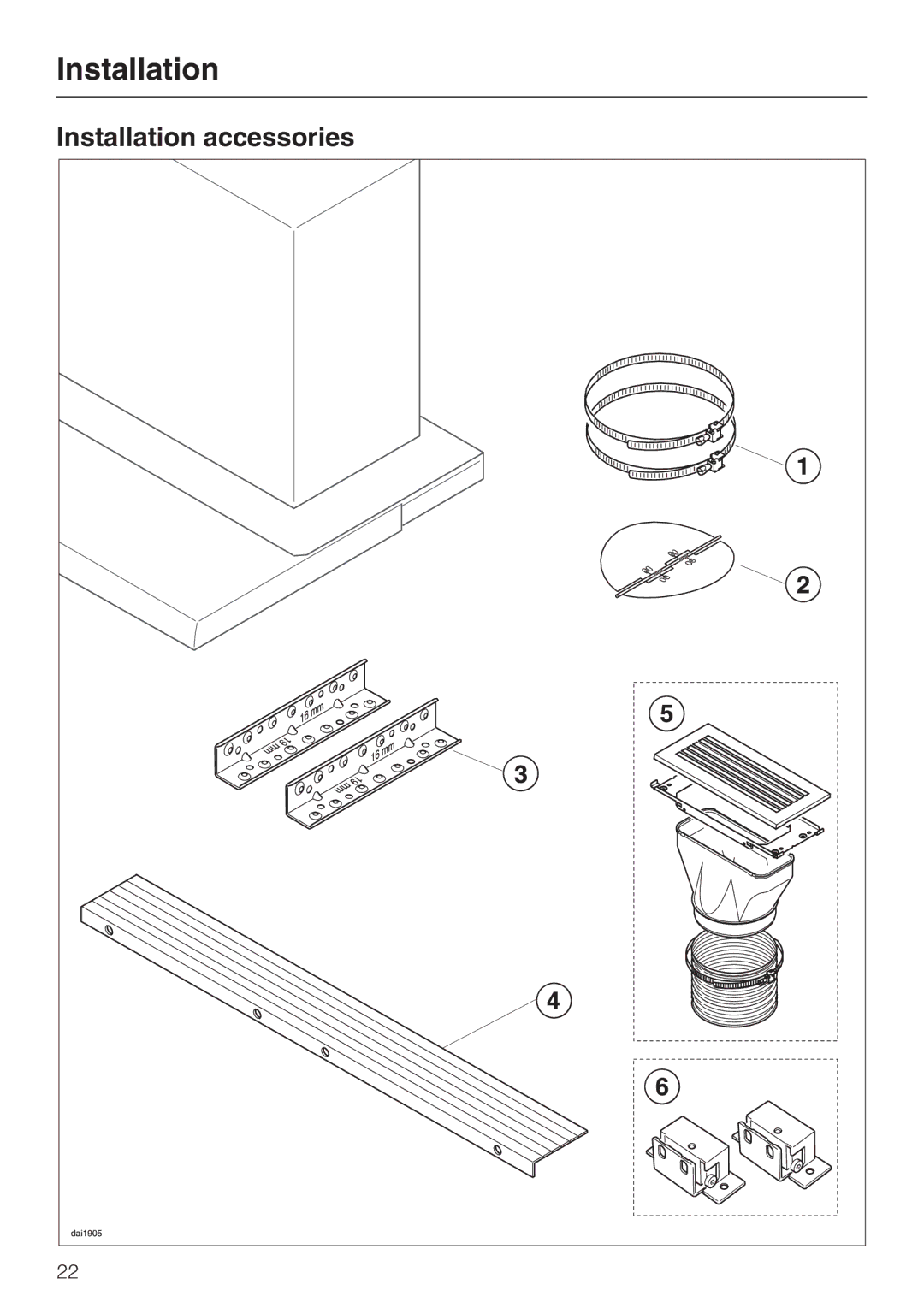 Miele DA 3190, DA 3160 installation instructions Installation accessories 