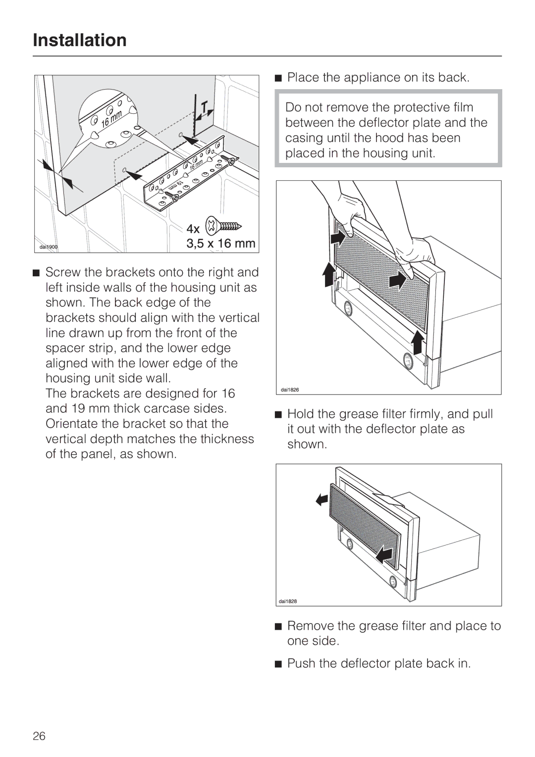 Miele DA 3190, DA 3160 installation instructions Installation 