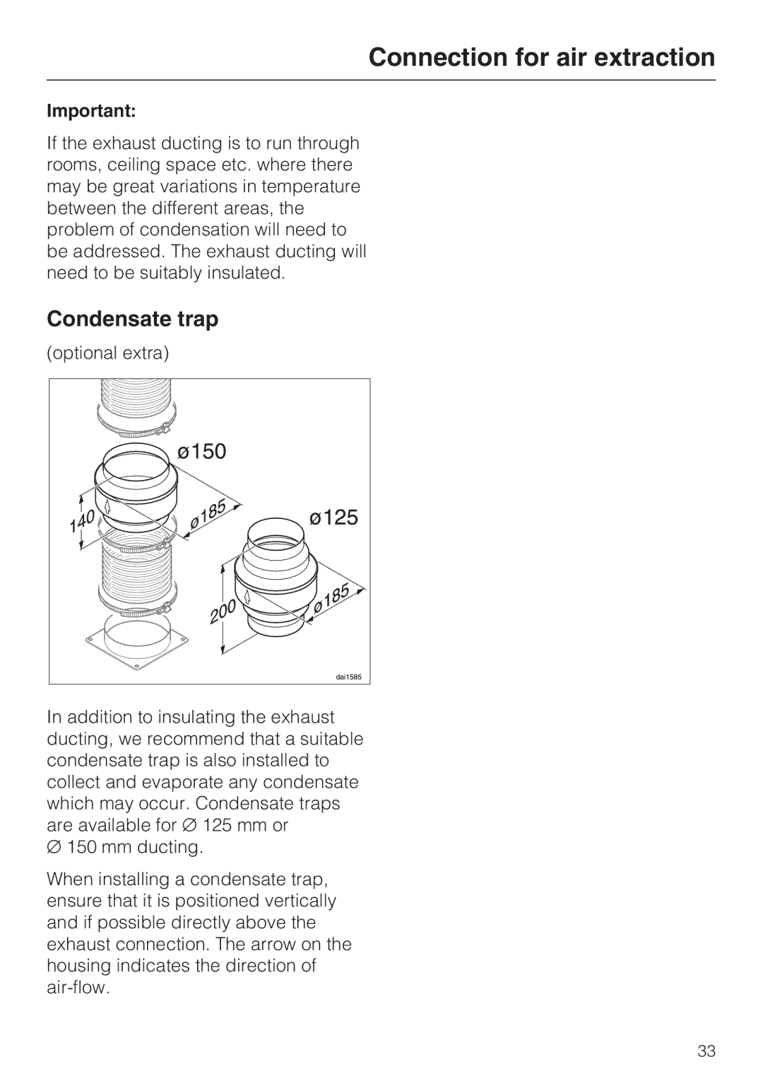 Miele DA 3160, DA 3190 installation instructions Condensate trap 