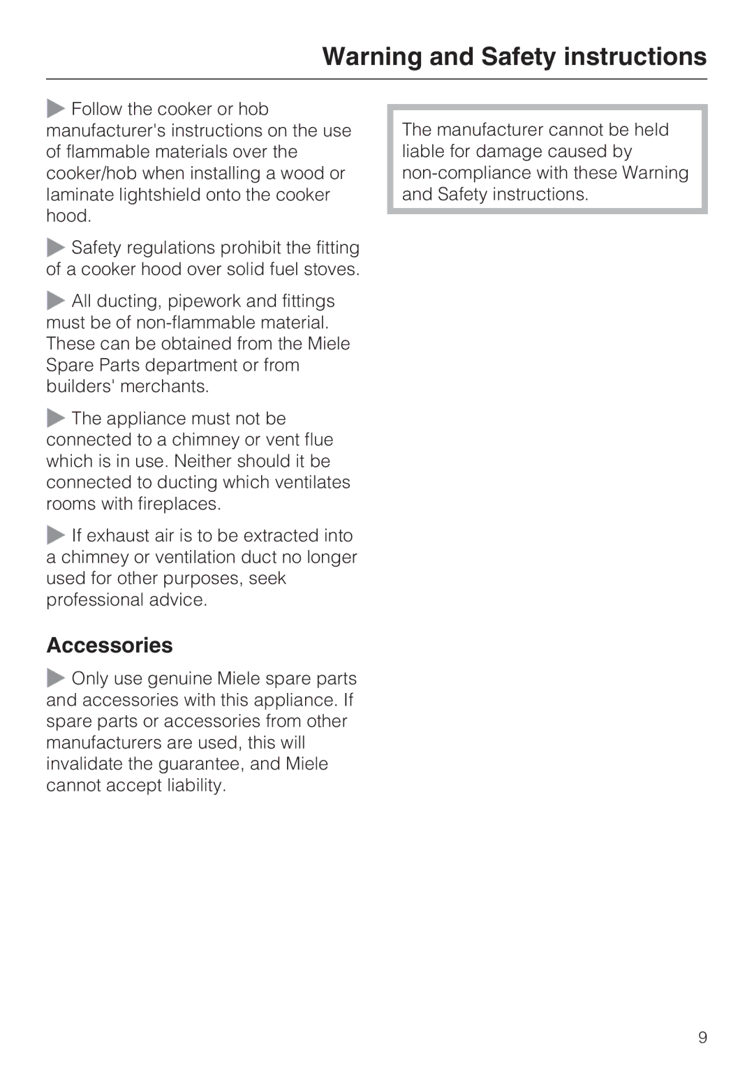 Miele DA 3160, DA 3190 installation instructions Accessories 