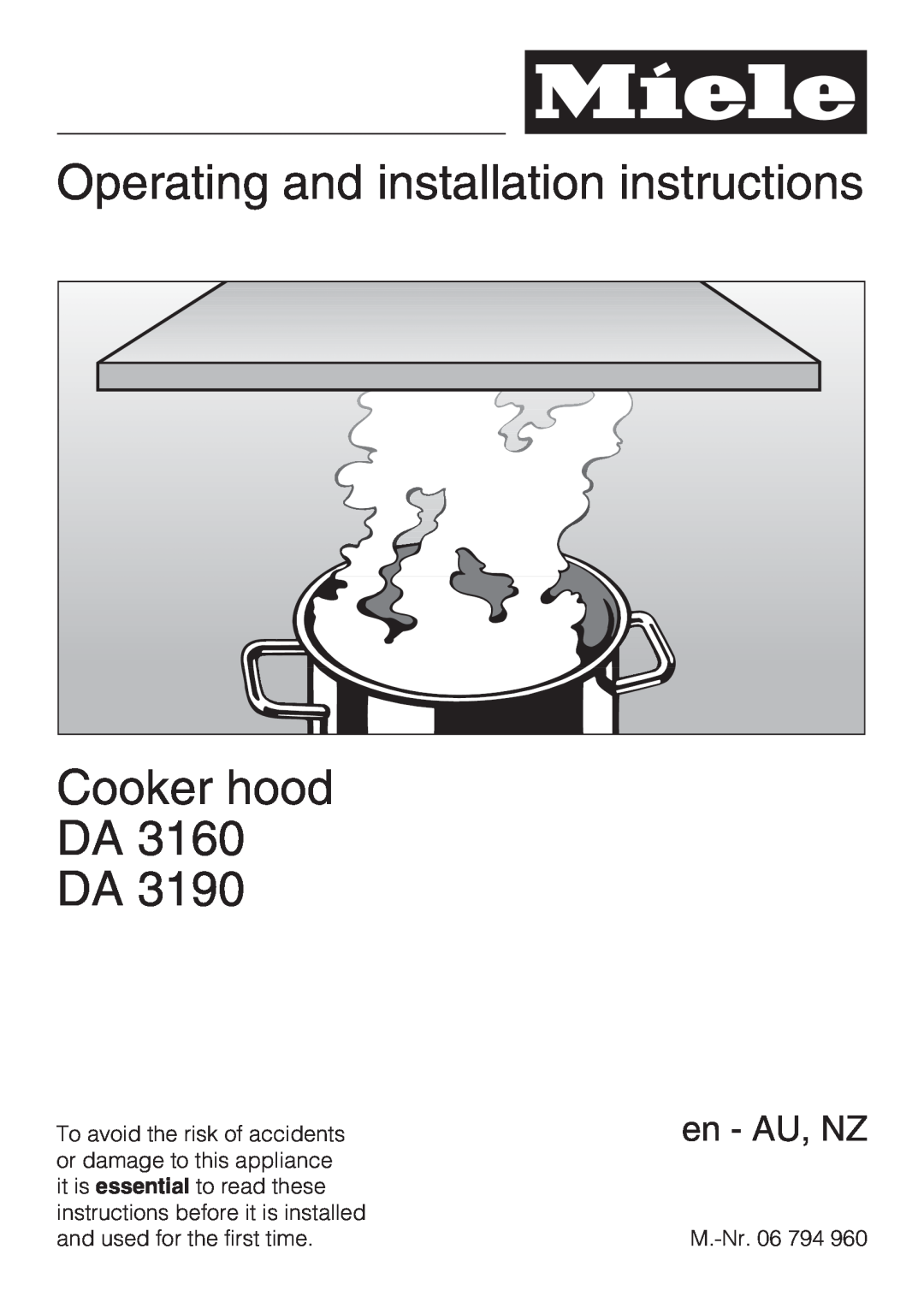 Miele dimensions Product and Cut-outDimensions, Page 1 of, DA 3190 Built-InHoods, Location Codes 