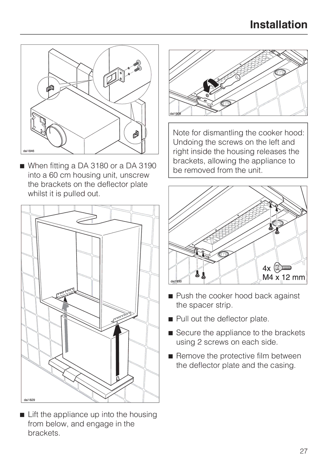 Miele DA 3160 EXT, DA 3190 EXT installation instructions Installation 