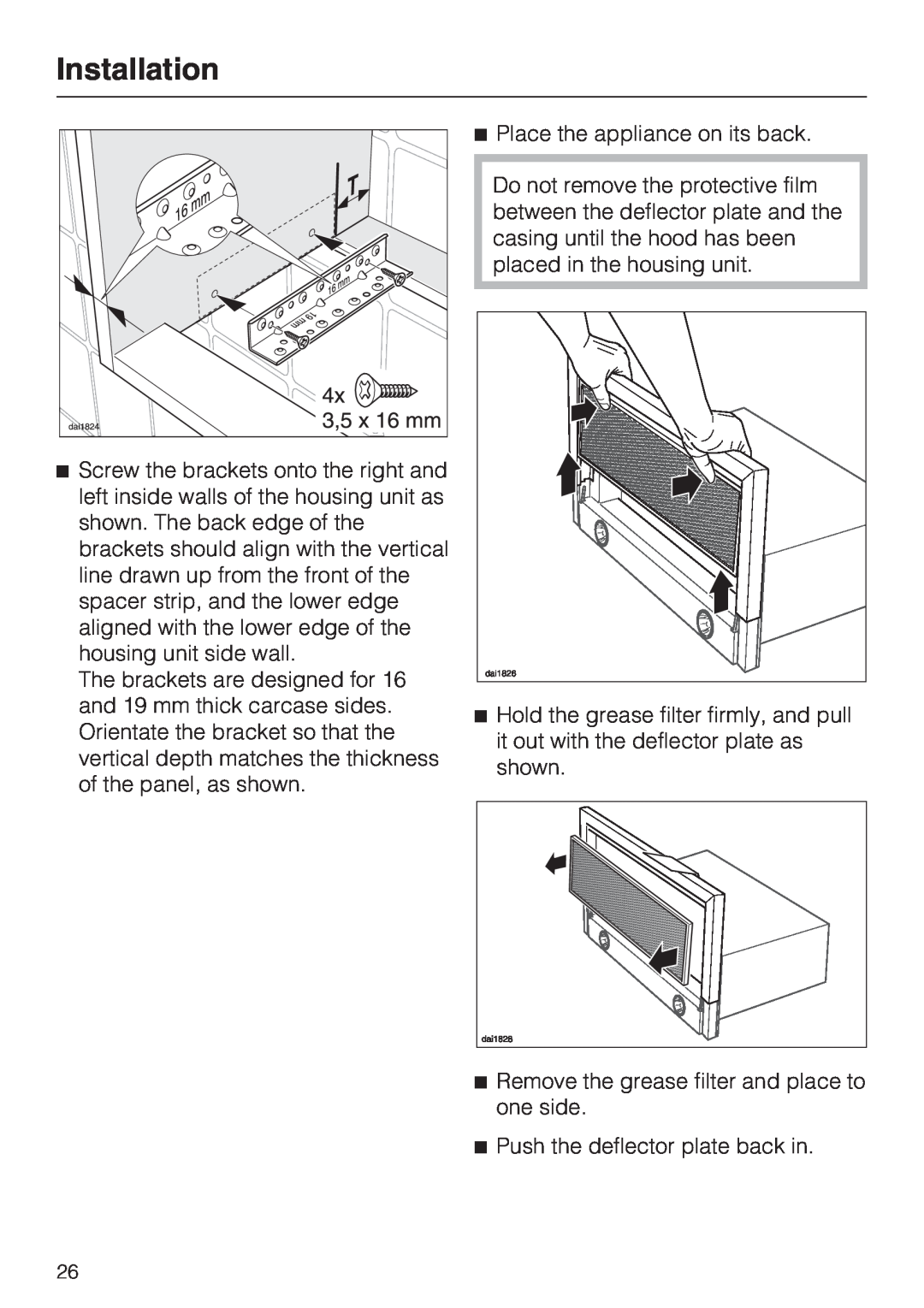 Miele DA 3190 EXT, DA 3160 EXT installation instructions Installation, Place the appliance on its back 