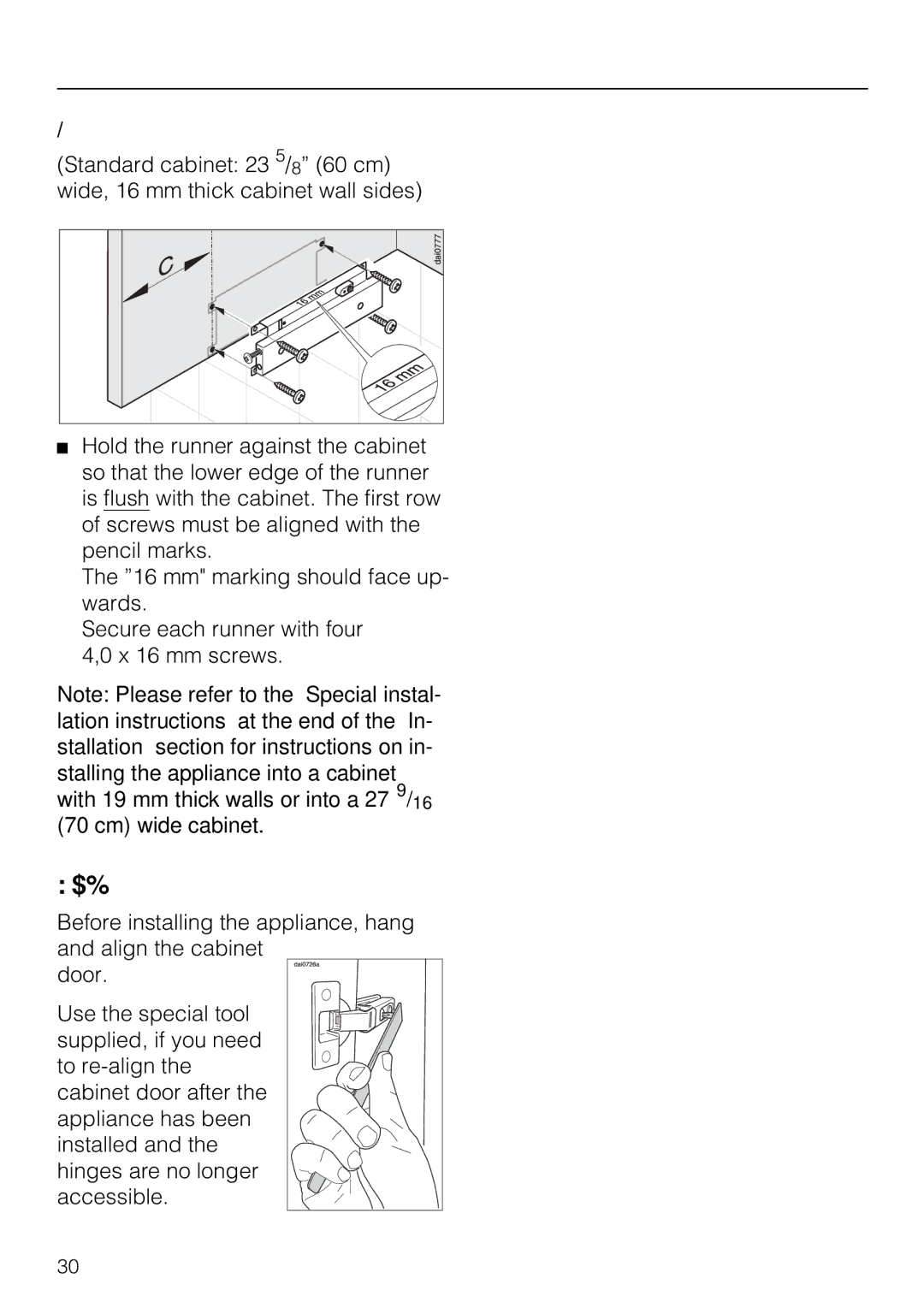 Miele DA 337 I operating instructions Hang the cabinet door, Fit the runners 