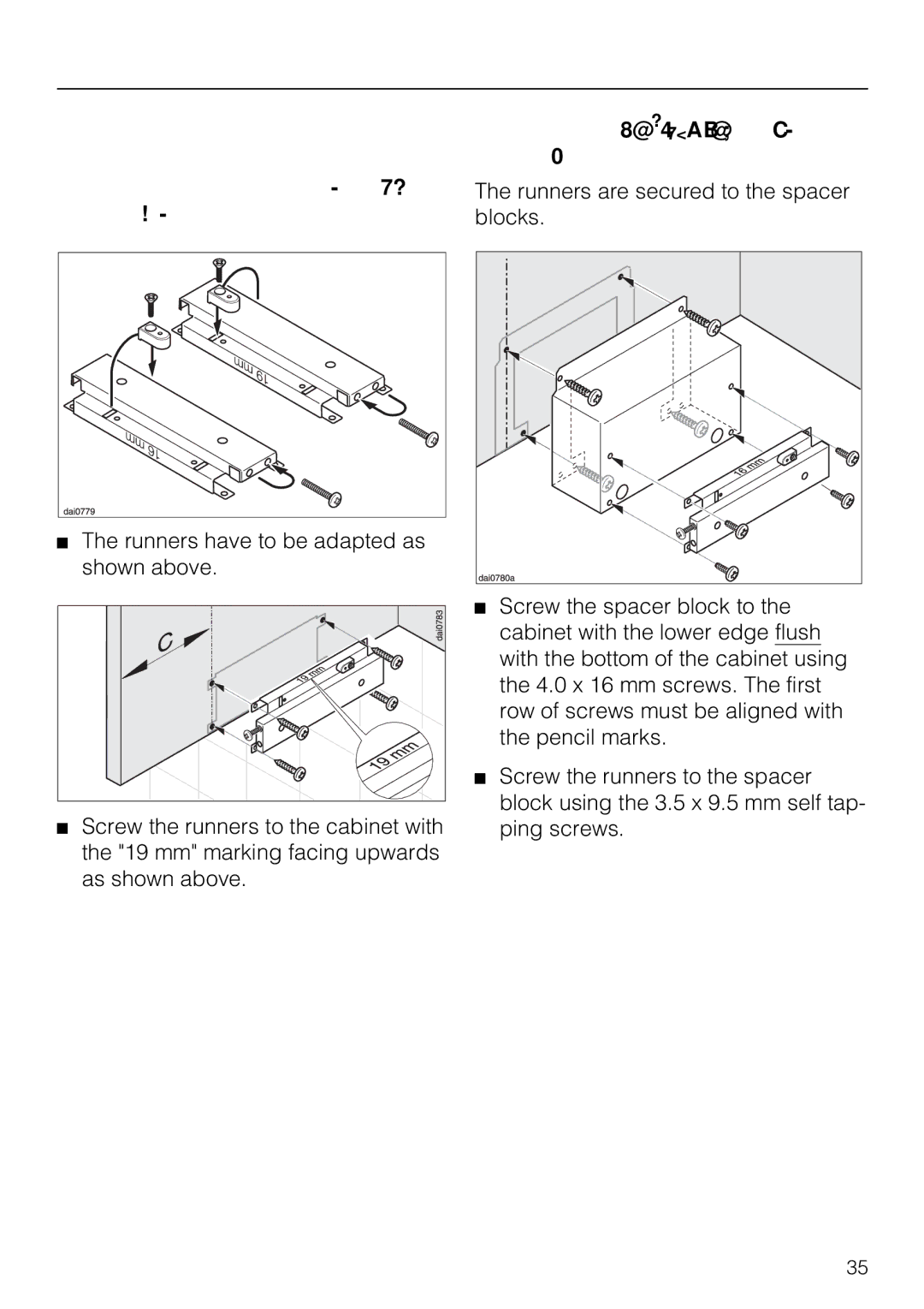 Miele DA 337 I Special installation instructions, Installation in to a cabinet with 19 mm thick walls 