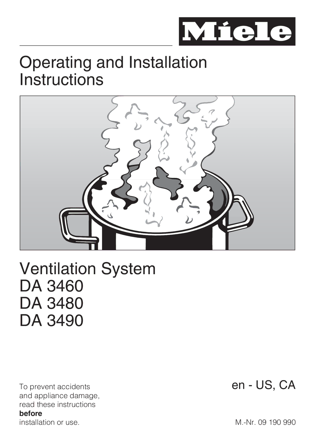 Miele DA 3480, DA 3460, DA 3490 installation instructions Operating and Installation Instructions Ventilation System 