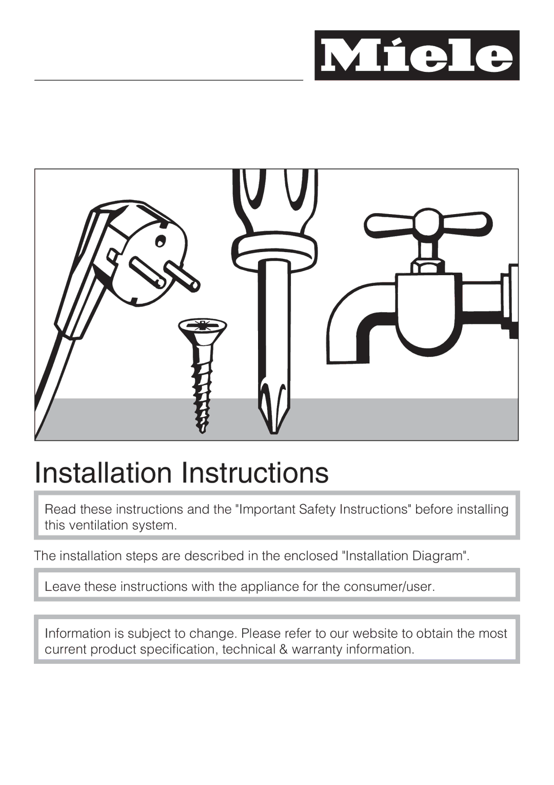 Miele DA 3490, DA 3460, DA 3480 installation instructions Installation Instructions 