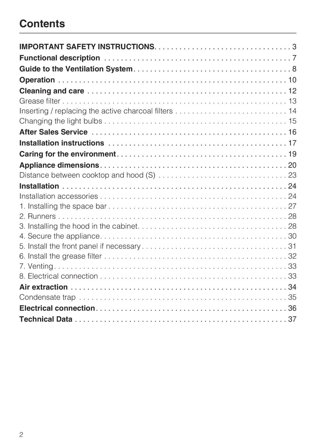 Miele DA 3490, DA 3460, DA 3480 installation instructions Contents 