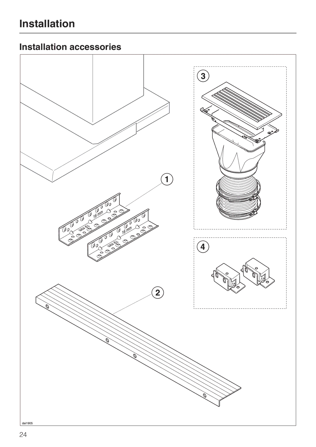 Miele DA 3460, DA 3480, DA 3490 installation instructions Installation accessories 