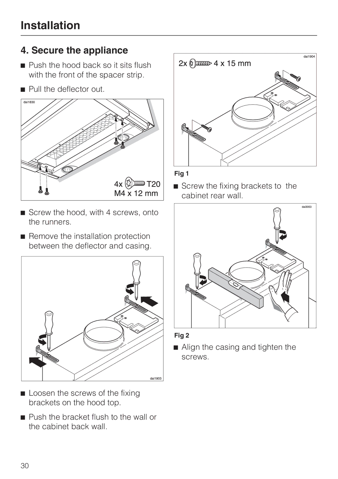 Miele DA 3460, DA 3480, DA 3490 installation instructions Secure the appliance 