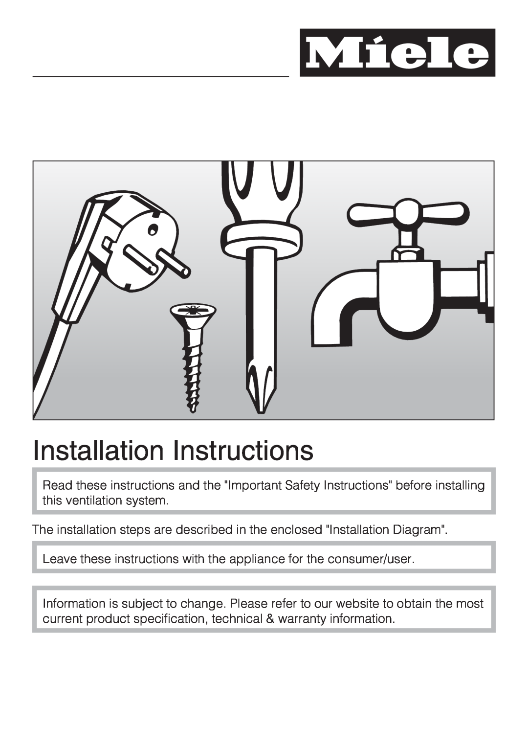 Miele DA 3490, DA 3460, DA 3480 installation instructions Installation Instructions 